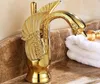 Whole Gold Finish Swan Shape Brass Basin Sink Faucet Bathroom Single Hole Centerset Basin Mixer Tap6361043