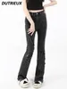 Les jeans pour femmes s'étirent un pantalon en denim en coton de vadrouille effilochée légèrement évasée pour les femmes Slim Fit Slimming Cool Black High Waited Boot Cut