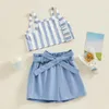 Clothing Sets 1-4years Girls Summer Set Square Neck Striped Cami Tops Elastic Waist Shorts With Belt Infant Outfits