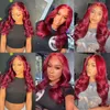 250% Body Wave Burgundy 13x6 Hd Spitze Frontales menschliches Haar Perücken für Frauen glühlos 99J Spitzenfront Brasilianische Perücken zum Verkauf Clearance 240408