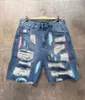 High Quality Hip-hop Embroidered Ripped Vintage Heavy Craft Jeans Shorts Men 240417