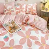 INS Pink Blumen Bettwäsche Set Mode Flat Sheet Duvet Cover kein Füllkissenbezug Twin Full Queen Nordic Boy Girl Bett Leinen 240417