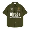 designerska koszulka designerka tee tee męs po polo men po dla męskiej wysokiej jakości koszulka Rhude Green Polo Vintage Loose Shirt Street Polo Summer Polo