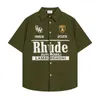 Classic Rhude Shirt Summer Tissu lourd couple créateur de mode Polos Shirts Men Mens New Style Polo de haute qualité CHIRT RHUDE POLO VERT