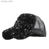 Visors 2020 Sequined Mesh Hat Summer Womens Breathable Sun-Proof Baseball Cap Tide Sun Protection Sequins Sun Hat Wholesale Y240417