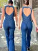 Taruxy Backless Heart Cutout Bodycon Jumpsuit für Frauen lässige ärmellose schlanke einteilige Outfits Retro-Denim-Jumps 240417