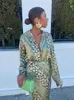 أزياء طباعة MIDI تنورة مجموعة للنساء الأنيقة من طية صلق طويلة الأكمام طويلة القميص تنانير الخصر بدلات الربيع سيدة أنيقة الشارع الشارع 240403