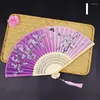 Decorative Figurines Ancient Style Folding Fan Portable Bamboo Peach Blossom Craft Pink Dance Wedding Party Gift Ornament Decoration