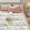 Set di biancheria da letto in stile coreano set doppio letto matrimoniale in lenzuolo morbido foglio rosa cuscate senza ripieno ragazze copripiumino floreale 240417