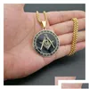 Pendant Necklaces Pendant Necklaces 316 Stainless Steel Mason Masonic Necklace Sier Gold Black Round Shaped Fraternal Association Frat Dhz3F