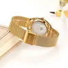 ساعة معصم WWWOOR الفاخرة العلامة التجارية Gold Watch Ladies Selemant Diamont Small Quartz Wrist Watches for Women Steel Mesh Clock Zegarek Damski D240417