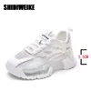 Casual Shoes Genuine Leather Sneakers Women Platform Ladies Air Mesh Hollow Chunky Girls Trainers Woman Basket Femme