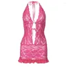 Robes décontractées Anjamanor Y2K 2000S Robe en dentelle d'été rose Voir à travers Deep V Backless Mini Sexy Club Tenfit Femmes 2024 D85-DF11