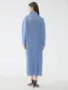 Casual jurken miyake vouw 2024 veer hoge nek vouwmouw massieve kleur jurk midden lengte eenvoudige los geplooide a-lijn rok
