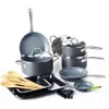 Greenpan Lima Hartanodierter Keramik -Nicht -Stick -Topf -Set - 18 Kochutensilien, Grillpfanne Set PFAs frei, Ofen sicher, grau