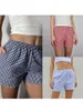 Women's Shorts 2024 Fashion Elastic Waist Casual Plaid/Stripe Print Summer Vacation Short Pants For Beach Nightclub Streetwear