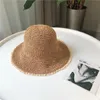 Summer Fashion Lady Beach Hat Foldbar Straw Crochet Bucket Hat For Women Outdoor Sunshade Solid Fisherman Hat With Lace Gift 240415