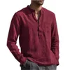 MDND Men's Casual Shirts Cotton Linen Hot Sale Mens Long-Sleeved Summer Solid Color Stand-Up Collar Beach Style Plus Size 24416