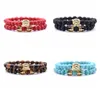 2pcset Animal King Lion Head Red Turquoise Bangle Natural Stone Crown Par Armband Set For Men Hand smycken Tillbehör Män W3593352