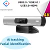 Webcams 4k webcam AI Suivi de la conférence vidéo Caméra conférence omnidirectionnelle avec micro allin1 USB HDMI Facial ID pour Church Live Remote Teach