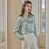 Women's Blouses Tops Silk Floral Office Formal Casual Dress Shirts Plus Large Size Spring Summer Sexy Haut Light Green Flower