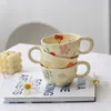 WJ1R mokken keramische mokken koffiekopjes hand beknelde onregelmatige bloem melkthee kopje ins Koreaanse stijl havermout ontbijt mug drinkware keuken 240417