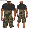 Mens Casual 2st Set Camouflage Green Short Sleeve T-Shirt Masculina Loose Tactical Tees Shorts Pants Tracksuit Set S-6xl 240402