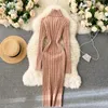 Casual Dresses Seoulish Autumn Winter Twist Women's Wrap Knitted Long Sleeve Sheath Knitwear Office Bodycon Dress Female 2024