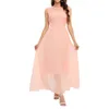 Lässige Kleider Frauen Spitzenkleid elegant länge ärmellose Chiffon Brautjungfer Cocktailparty gegen Neck kurz