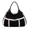 Drawstring Black Handbags Autumn Large Capacity Suede Tote Stylish Simple Plush Bag Crossbody