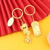 Keychains Lanyards 2024 år av Dragon Cartoon Fu Wealty Dragon Solid Lucky Key Chain Gold Color Cute Totem Hanging Keyring For New Year Gifts D240417