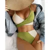 Swimwear Women 2024 Sexy Bikini Set Sweet Cross Femme Colorbock Biquini