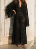 V Neck Crochet Hollowed Out Flare Sleeve Midi Dres Loose See Through Vestidos 2024 Sexy Party Beach Vacation Female Robes 240409