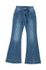 Jeans femininos Autumn High Waate Flare Caso Casual Cor Solid Soll Button Pants