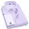 Men's Dress Shirts Men French Cufflinks White Collar Design Solid Color Jacquard Fabric Male Gentleman Long Sleeves Shirt