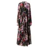 Floral Print Silk Chiffon Dresses for Women Runway Designer Floor Length Party Dress Elegant Vintage Bohemian Style Long Vacation Vestidos Robe Femme Summer