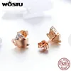 Boucles d'oreilles Wostu 925 Bijoux d'oreille en argent sterling Fashion Fashion Original Rose Golden Coffee Fit Charm Femmes Dexe592