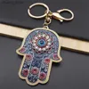 Keychains Lanyards Islam Hand of Fatima Turky Blue Eyes Keychain Lucky Eye Hamsa Hands Flower Keyring Pendant Men Women Jewelry chaveiro para carro Y240417