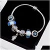 Bärade Edell 100% 925 Sterling Sier Charm Beads Armband Blue Crystal Collocation Armband Lämpligt för kvinnor DIY Bangles Skicka Dr Dhhgh