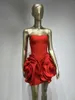 Runway Dresses Fashion 2024 Sexy Strapless Backless Red Flower Bandage Mini Dress Evening Birthday Party Club Celebrate Po Shoot Wear