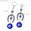 Keychains Bedanyards Turquia Evil Eye Horseshoe Keychain Keyring New Vintage Tassel Blue Eye Eye Charm Pingnder Keychain For Mull Men Jewelry Y240417