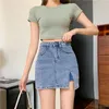 Kjolar deeptown denim kvinnor kjol shorts vintage sexig y2k slits a-line streetwear casual retro koreansk mode jean kort