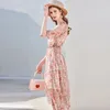 Casual Dresses V Neck Pink Chiffon Silk Floral Maxi Dress Women 2024 Summer Long Work Boho Beach Office Sexy Party Luxury Plus Size