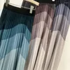 Skirts Summer Printed Pleated Thin Skirt Women Korean Fashion Design Long Wave Pattern Color High Waist A- Line