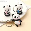 Keychains Lanyards New Cute Cartoon Couple Panda Keychain Pendant Car Bag Key Chains for Women Jewelry Gift d240417