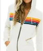 Pantalon de pantalon à deux pièces pour femmes Sweat à capuche surdimensionné Rainbow Stripe à manches longues Sweatshirt Zipper Pocket Coat Veste printemps décontracté Matériau amélioré Good Quanlity L8