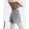 Fleece retro denim shorts kvinnor s sommar tunt ny hög midja lösa smala breda ben en linje heta byxor ummer lim