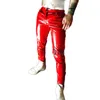 Stage Wear Bar And Nightclub DJ Singer Mc Elastic Lacquer Leather Fashion Imitation Pants Men's Casual Performance Clothing 093