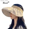 Visors New Women Sun Hat Hair Hoop Shell Hat Hollow Top Korean Summer Sandal Versatile Fashionable Portable foldable large brim sunhat Y240417