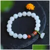 Beaded Strand Hetian Jade 10Mm Round Bead Bracelet With Lotus Pod Ornaments 9407 Drop Delivery Jewelry Bracelets Dhvkx Dhary